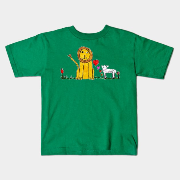 Tane's Lion and Lamb Kids T-Shirt by micklyn